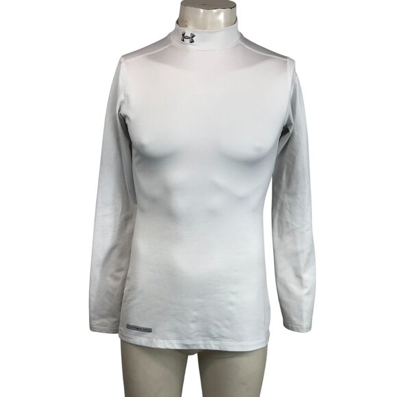 UNDER ARMOUR - MEN'S LARGE - WHITE FITTED LONG SLEEVE COLDGEAR MOCK SHIRT - Picture 1 of 9